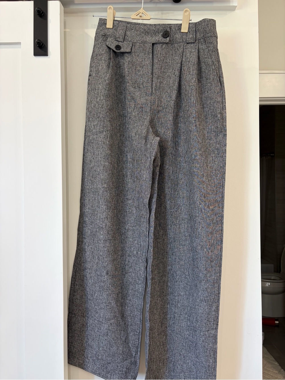 Wide-Leg Gray Wool Blend Pants